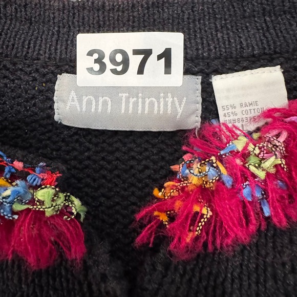 Ann Trinity Womens L Black Cardigan Sweater Boho‎ Embroidered Fringe Whimsigoth - Picture 11 of 11